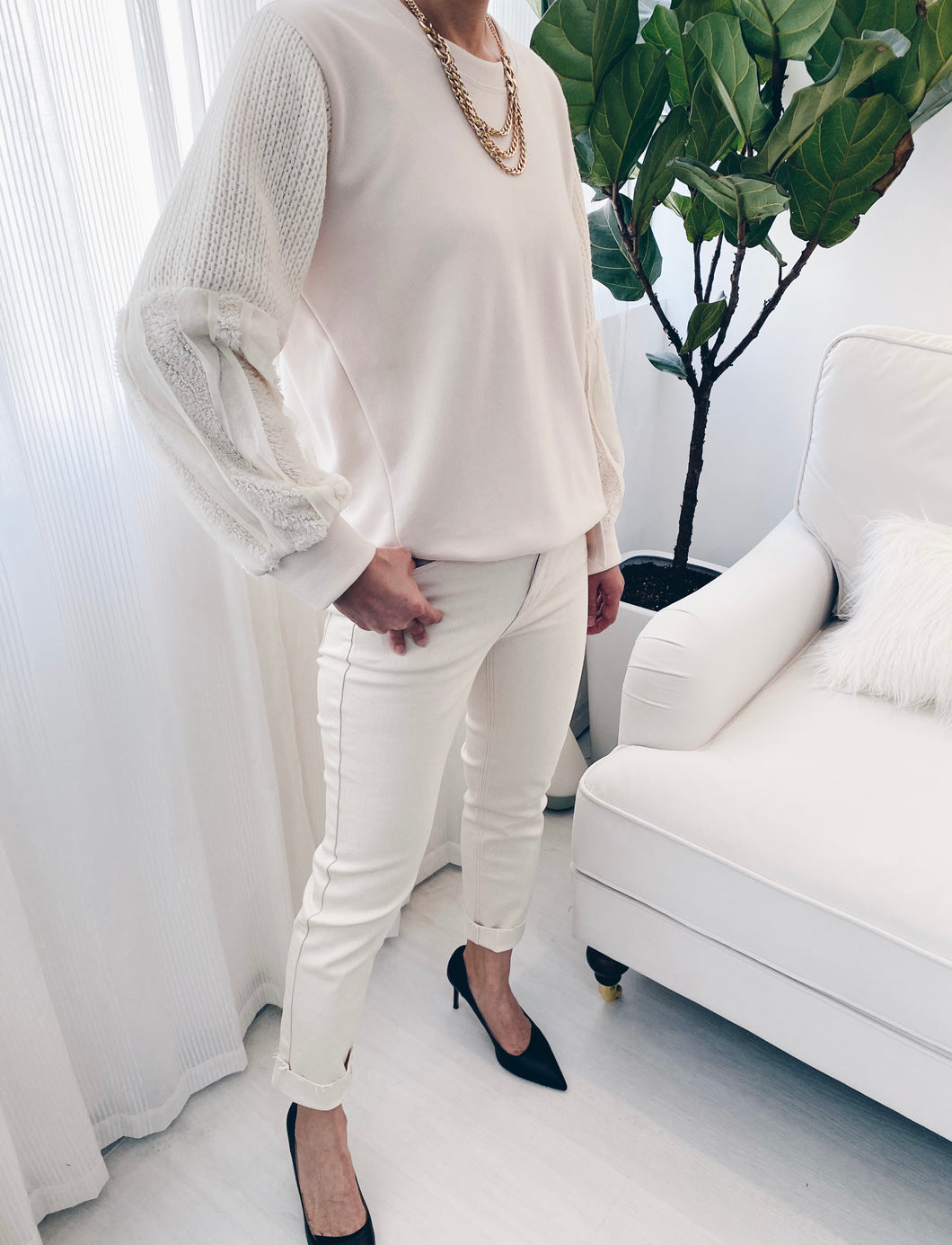 LP011814米色手䄂軟綿綿top