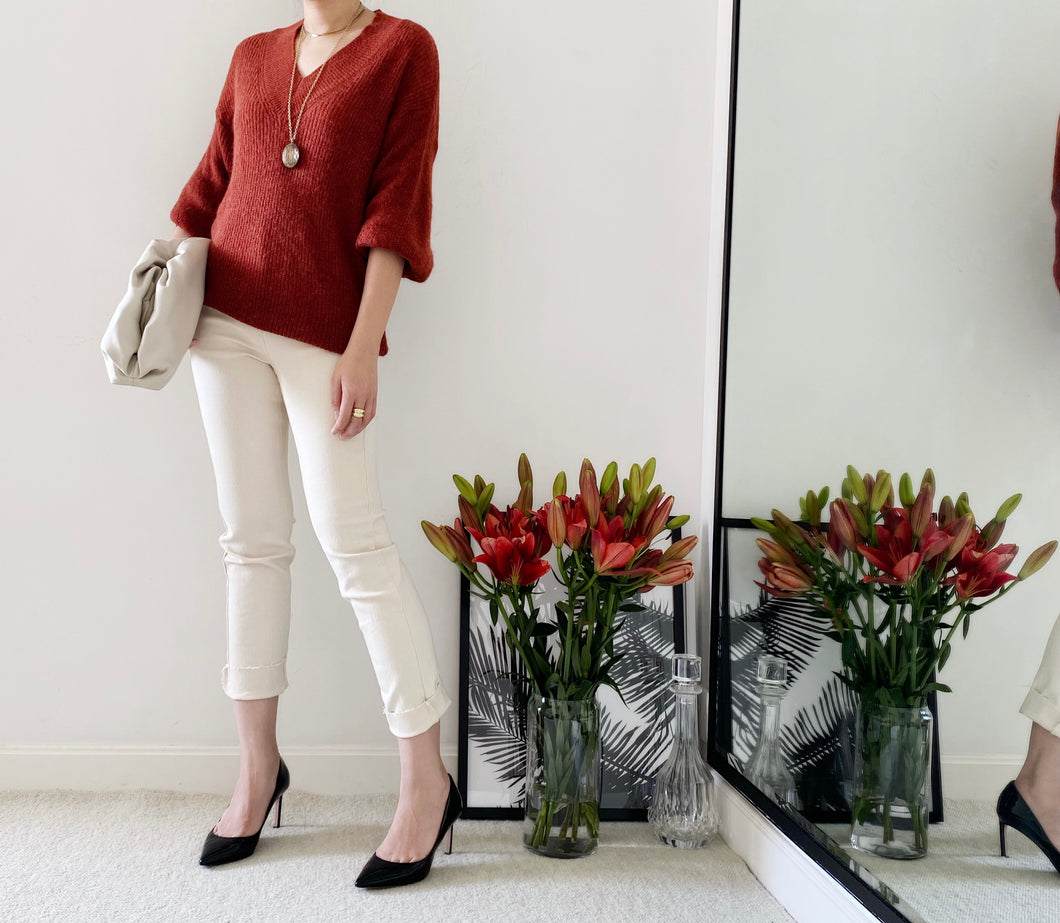 LP011789軟綿綿秋葉紅色型格冷衫