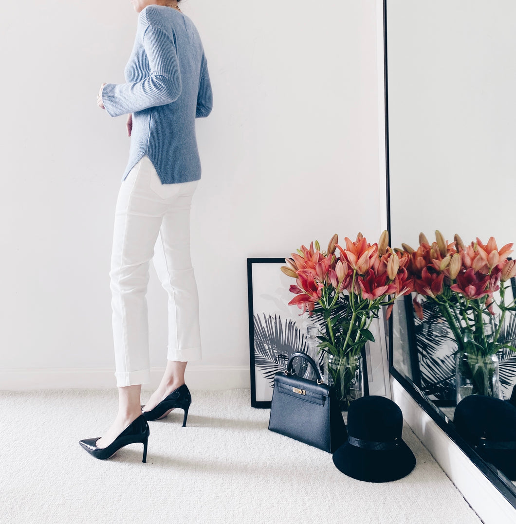 LP011782粉藍色V領冷衫